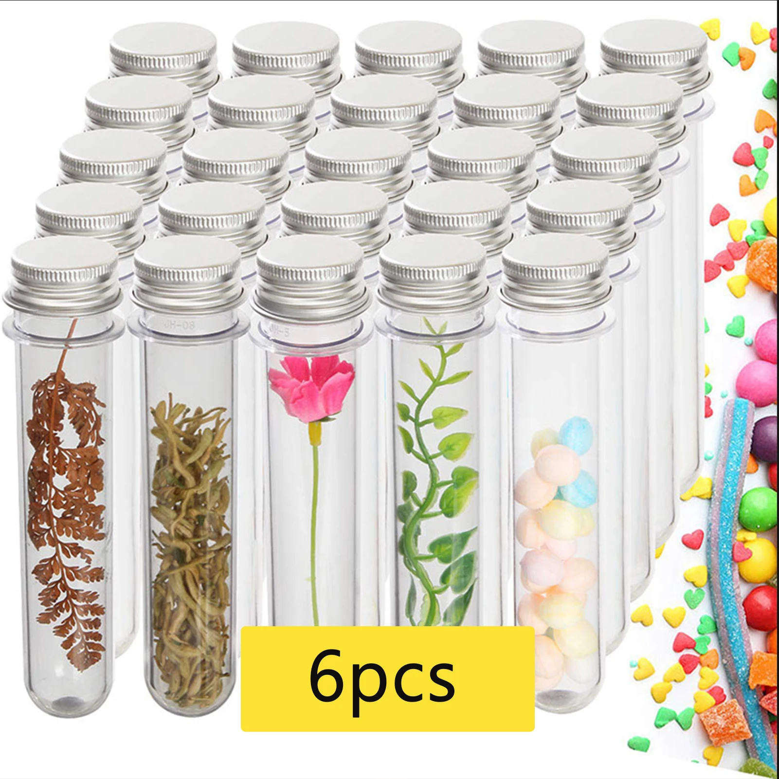 6Pcs Plastic Clear Test Tubes With Screw Caps Candy Cosmetic Travel Lotion Containers 40ml