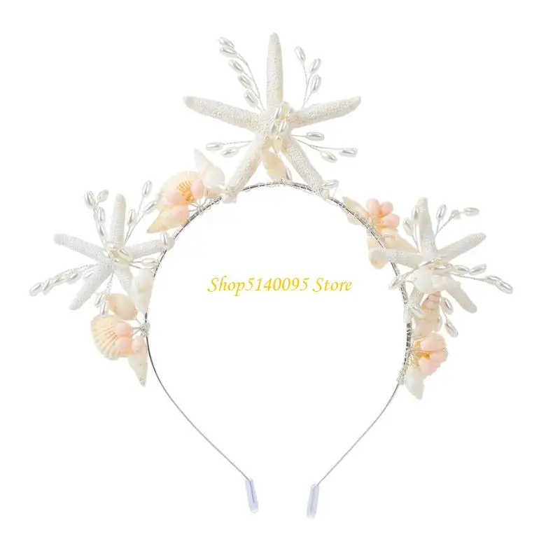 

DXAE Bohemian Beach Wedding Headpiece With Glittering Starfishes Pearls And Seashells Hair Decoration