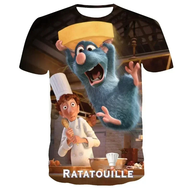 Disney Boys Girls T-shirt Ratatouille Men's T-shirt 3D Print Fashion Short Sleeve MINISO Men's T-shirt New Cartoon Mens Clothing