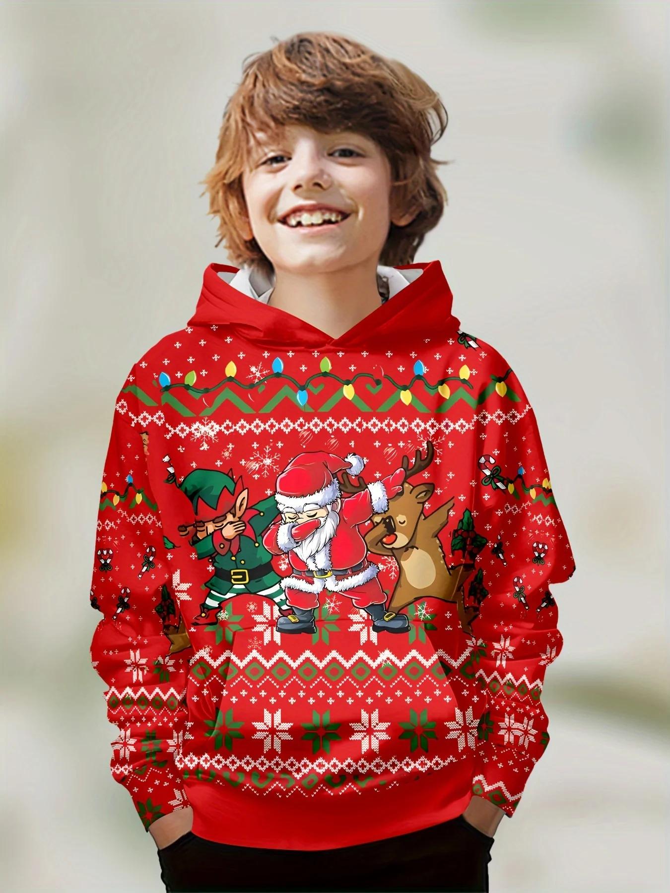 Kids Clothes Funny Christmas Hoodies Santa Claus Reindeer Long Sleeve Thin Sweatshirt for Boys Girls 2-10Y Xmas Gift for Child
