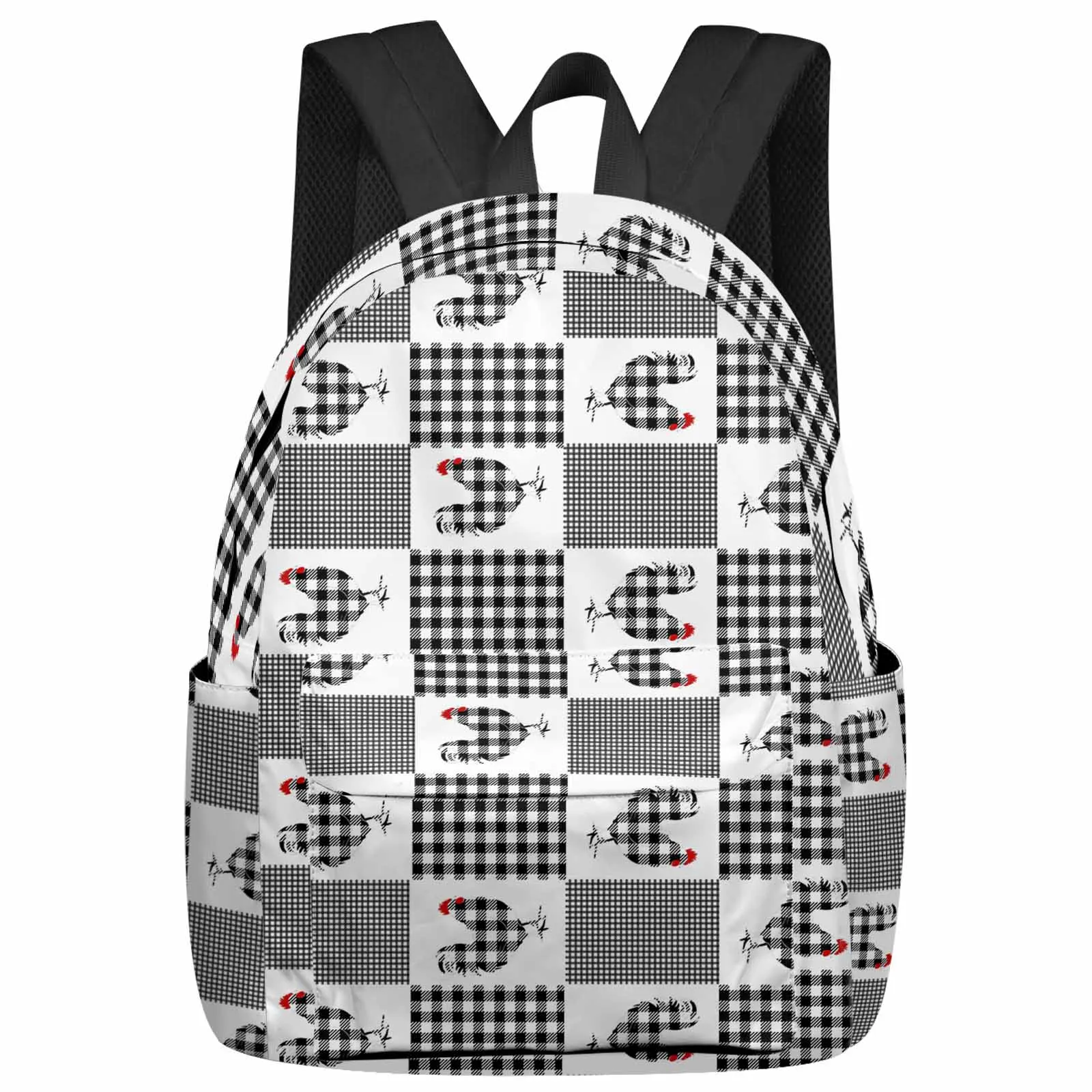 

Farm Chicken Animal Plaid Backpack School Bags for Teenagers Students Laptop Bag Women's Casual Travel Backpack