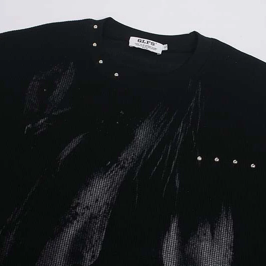 2026 Fall American Cartoon Print Rivet Letter Long Sleeve T-Shirt Men Oversized Streetwear Top