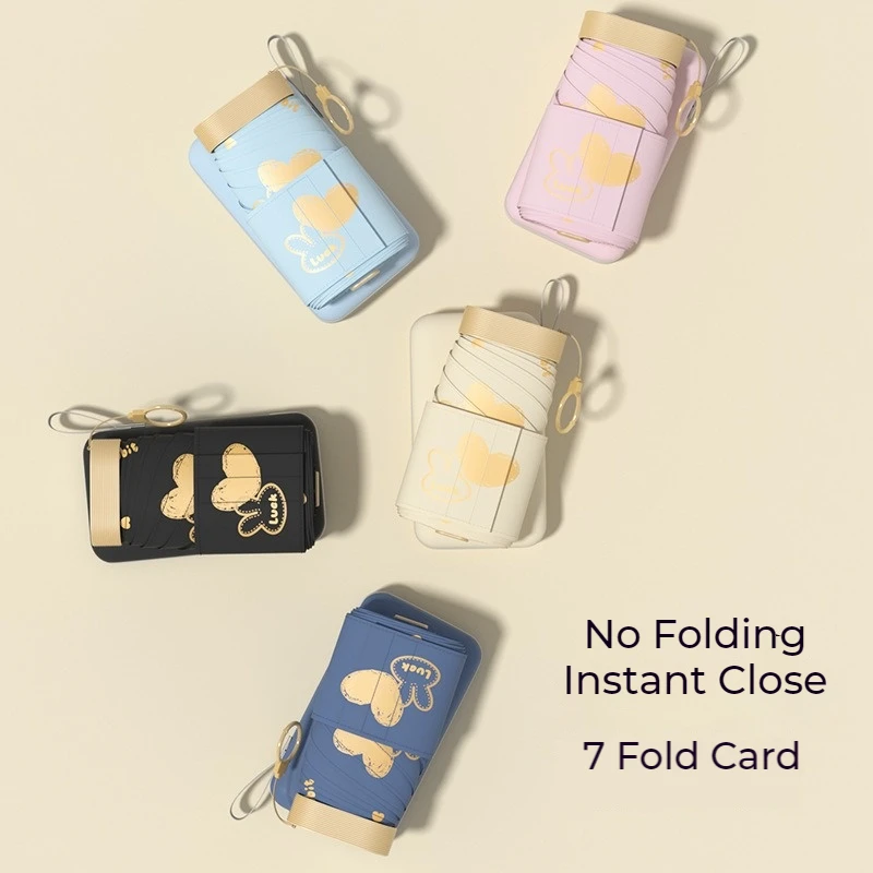 

Ультра портативный 7-кратный зонт для карт, черный слой, УФ-блок, зонт от солнца и дождя, мини-карманный размер, складной дизайн