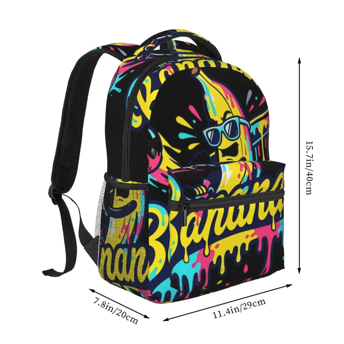 Sport Print School Backpack Center Banana Baseball Street Graffiti Mascot Pink Yellow Cyan Navy Lightweight Daypack for School