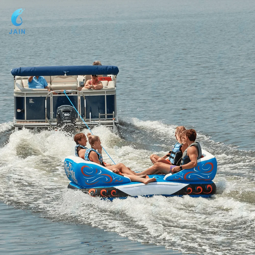 Inflatable Towable Tube 2-4 Person Heavy Duty Water Sports Boat Tube for Lake/Beach Floating, Comfortable Seats & Padded Handles