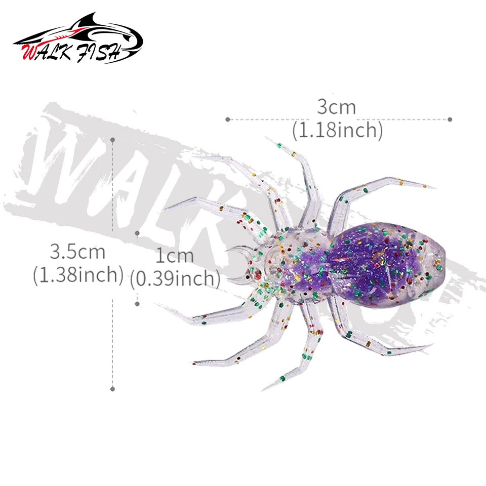 WALK FISH 5 Pieces/Lot 3.5cm 1.3g Flexible PVC+TPR Fishing Lure Simulation Spider Soft Bait Artificial Worm Lures Laser Sequins