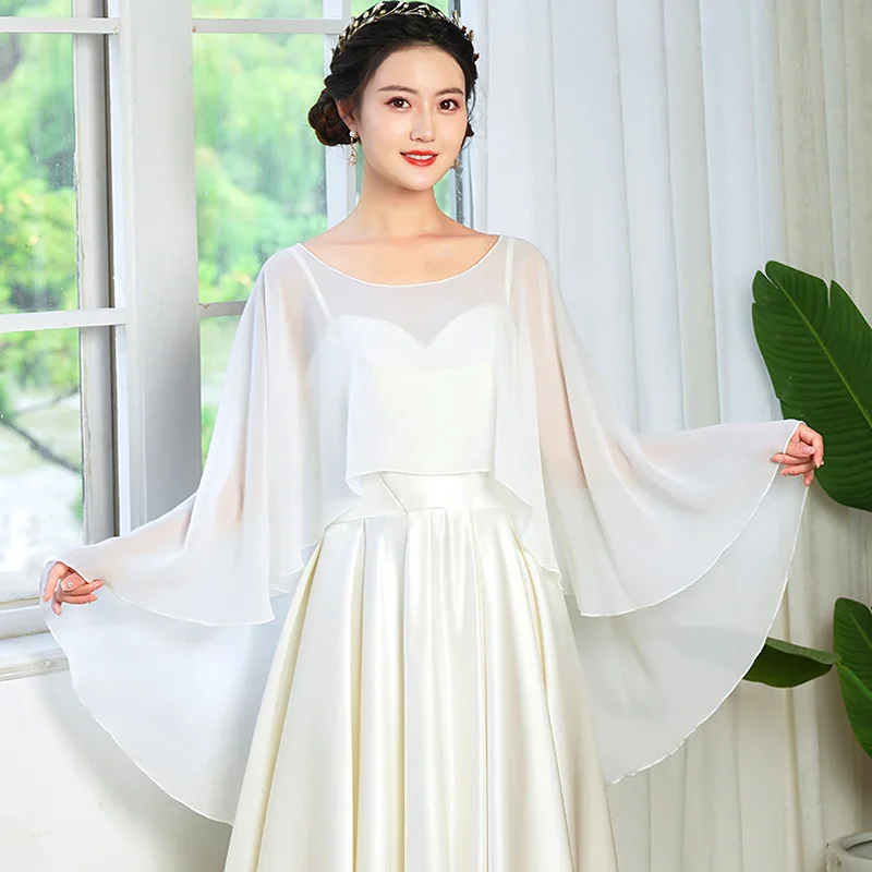 Women Ladies Chiffon Cape Shawl Evening Wedding Capes Shrug Bridal Jacket Wraps Accessories Long Shawl And Wraps Dress Cover Up