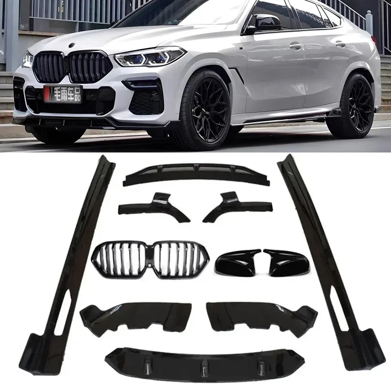 ABS Black Knight Front Bumper Lip Rear Diffuser Side Skirt Spoiler Grille For BMW X6 G06 2020 2021 2022 Body Kit