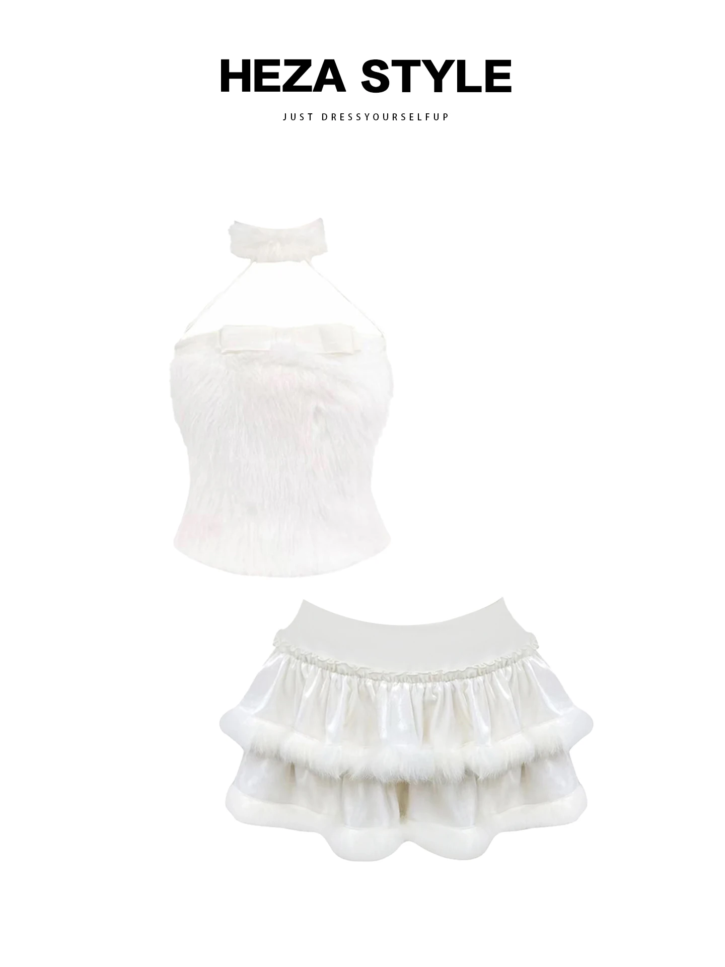 

HEZA пухлый узел, пышный топ, женский осенне-зимний пышная юбка с высокой талией, летний комплект, корейский облегающий комплект