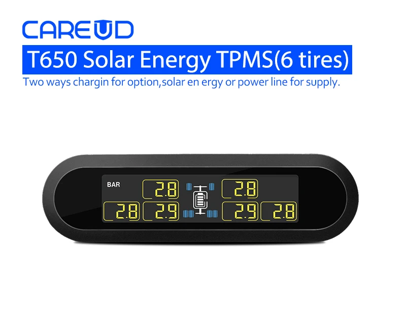 CAREUD T650 Solar Bus RV Truck TPMS  Wireless Tire Pressure Monitoring System With 6 External Internal Sensors Max 199 PSI