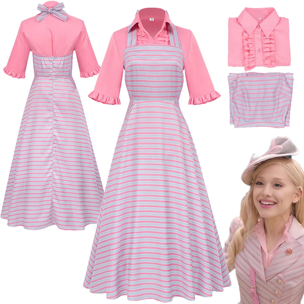 

Glinda Movie Wicked 2, розовое полосатое платье для косплея, рубашка, комплект одежды, маскировочный костюм на Хэллоуин, униформа, карнавальная вечеринка