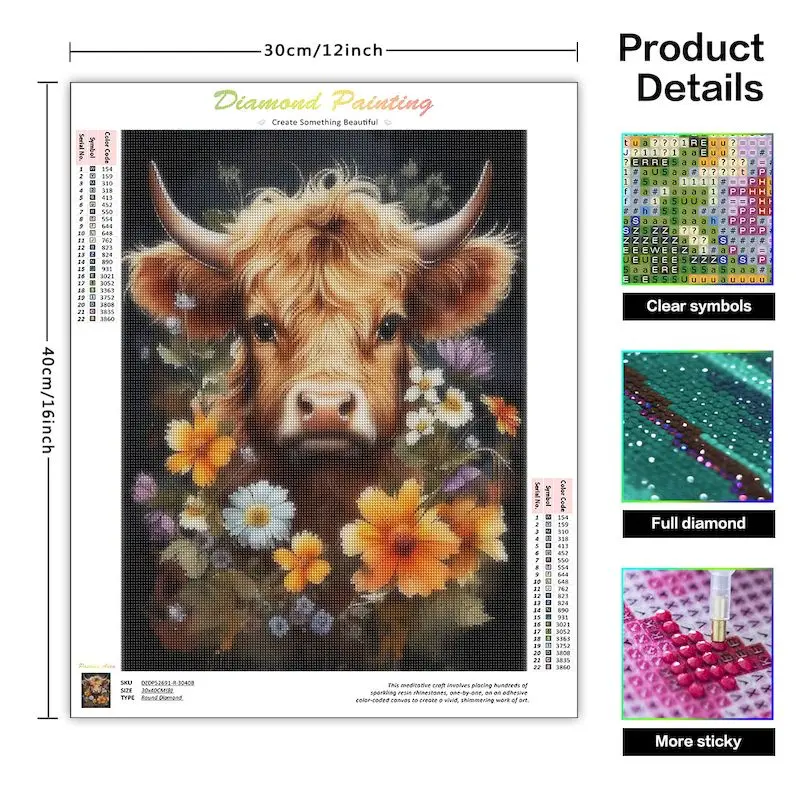 SDOYUNO Diy Diamond Mosaic Animal Cow Full Diamond Painting Flower New Collection Art  Home Wall Decor Gifts Rhinestone Pictures