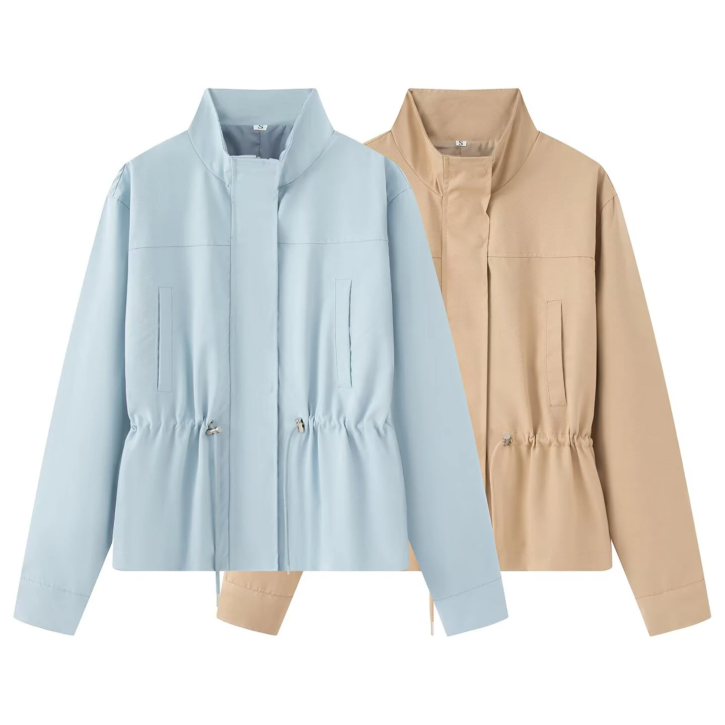 European and American style 2026 spring new women's zipper long sleeved simple low waist drawstring flower bud jacket