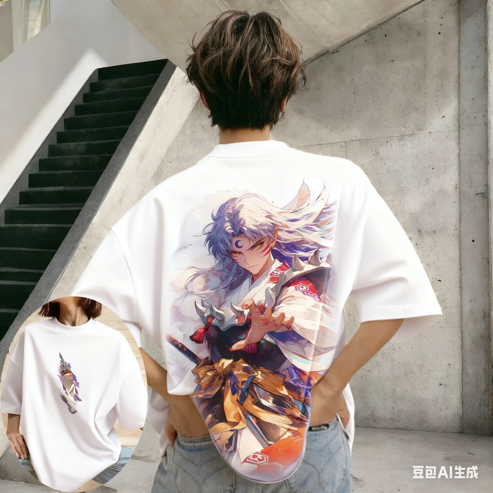 Inuyasha عادية طاقم الرقبة المرأة الوالدين والطفل الاتجاه تي شيرتات قصيرة الاكمام الربيع الصيف المتضخم مريحة Y2k سترة رياضية علوية جديدة #2