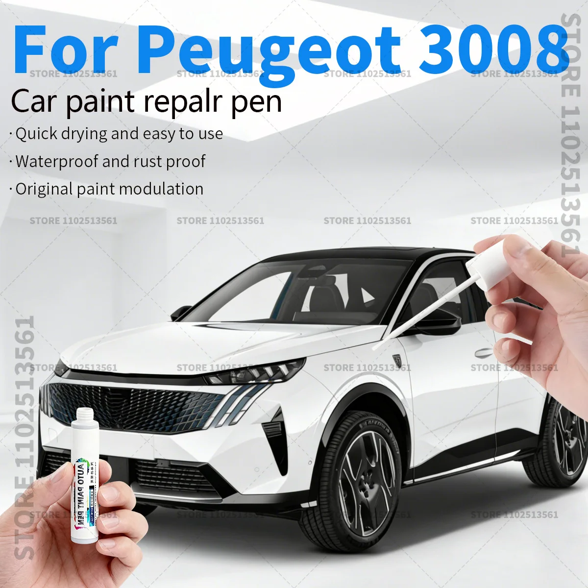 

Ручка-корректор для ремонта автомобильной краски Peugeot 3008 2008-2025 T84 P84, аксессуары для устранения царапин, цвета: черный, перламутровый белый, красный, синий, серый