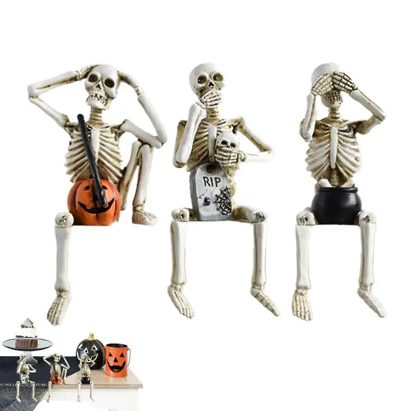 

Halloween Skeleton Statues 3pcs Spooky Skeleton Sculpture Set For Halloween Create Gothic Atmosphere Photography Props Human