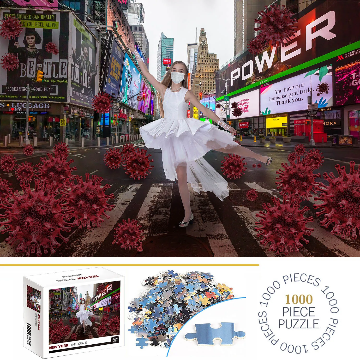 1000 Pieces New York Time Square Jigsaw Puzzles for Adults Home Decor Games Family Fun Floor Puzzles Educational Toys for Kids