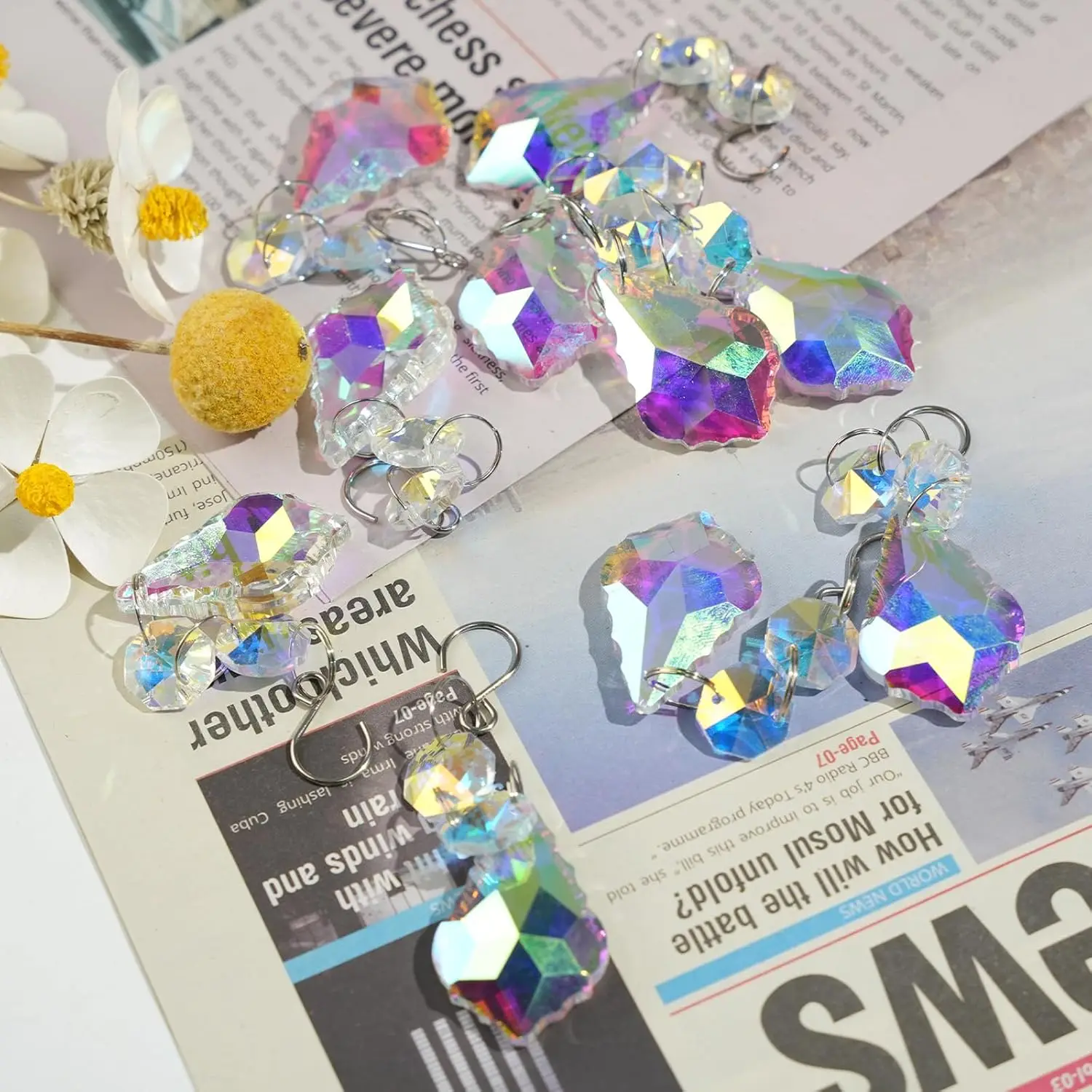 10PC 38mm AB Color Maple Leaf Crystal Pendants Hanging Prisms with Hook for Window Lamp Ornaments Home Tree Decorations