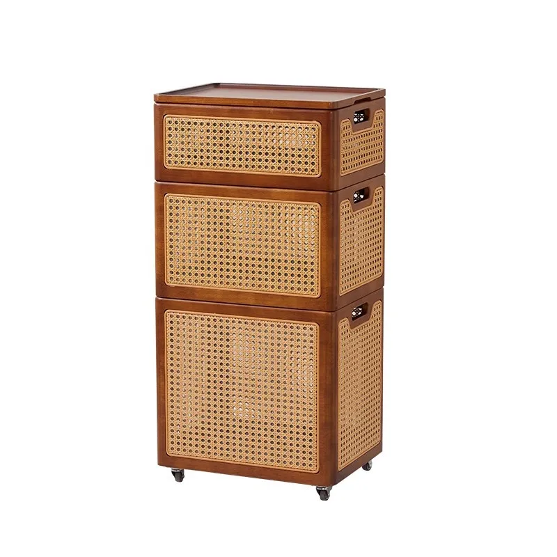 

Medieval rattan braided storage box with lid, household large-capacity space-saving seasonal storage box