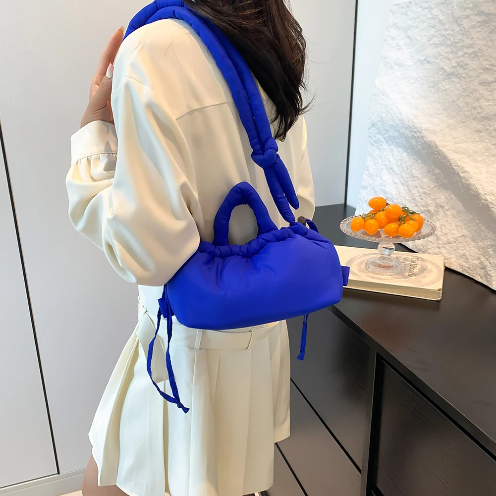 Candy Color Fashion Handbag Soft Puffer Crossbody Bag Cotton Padded with Adjustable Strap for Women Work Shopping Travel Bag