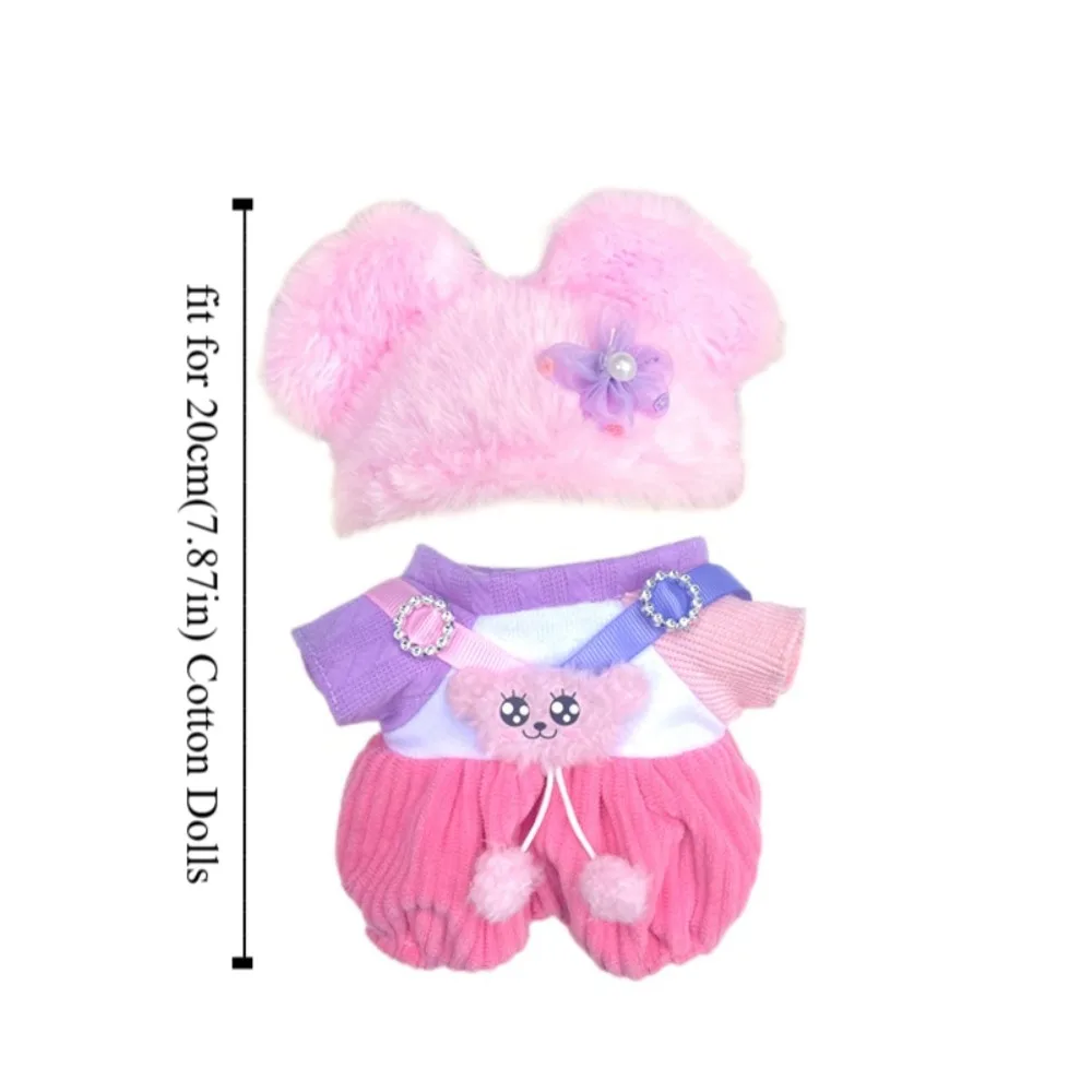 Estilo animal 20cm roupas de boneca de pelúcia roxo doce bonecas de pelúcia vestido conjunto macacão bonito mini roupas de boneca de pelúcia presente de aniversário