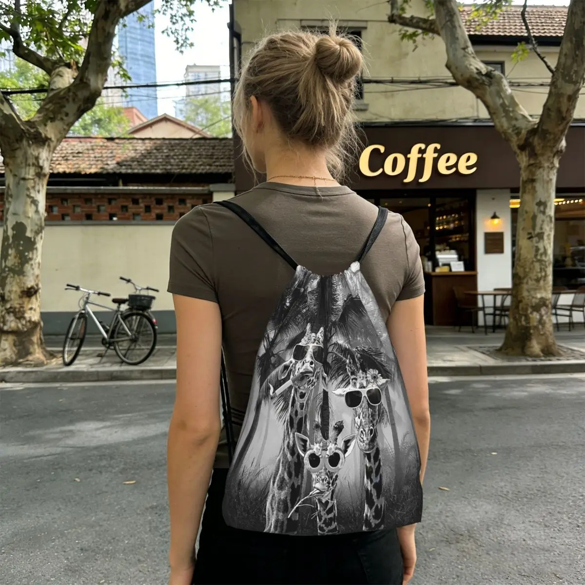 

Giraffes Wear Sunglasses Cartoon Backpacks Multi-function Drawstring Bags Sports Bag Book Bags for Man Woman Students