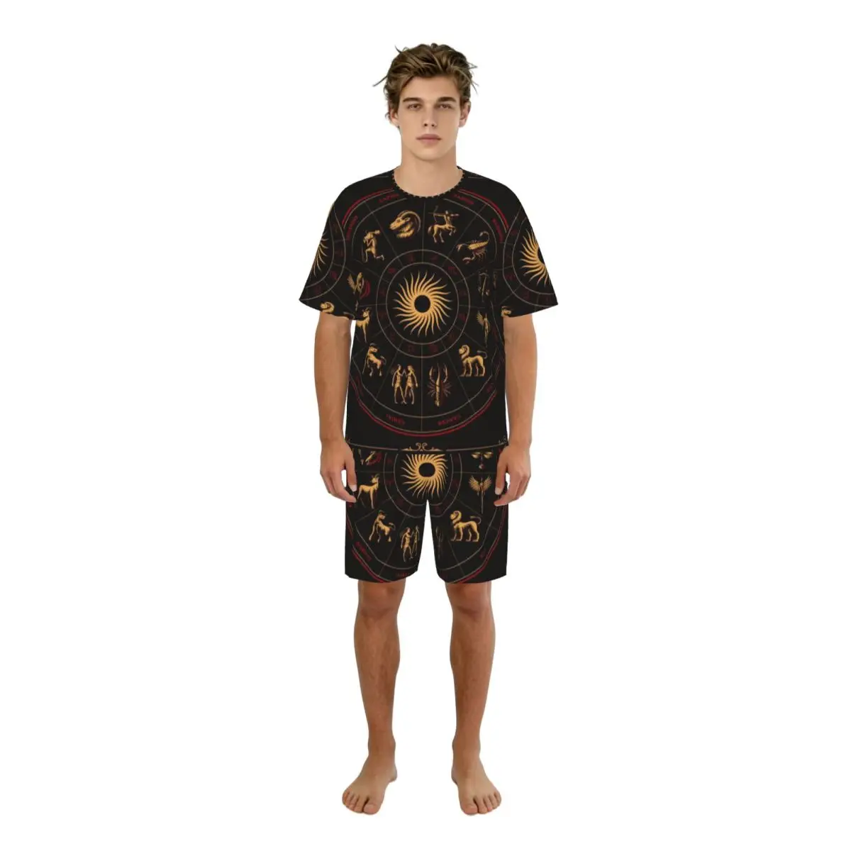 

Zodiac Signs Background Men Pajama Set Short Sleeve Breathable Loungewear Nightwear Home Wear Suit