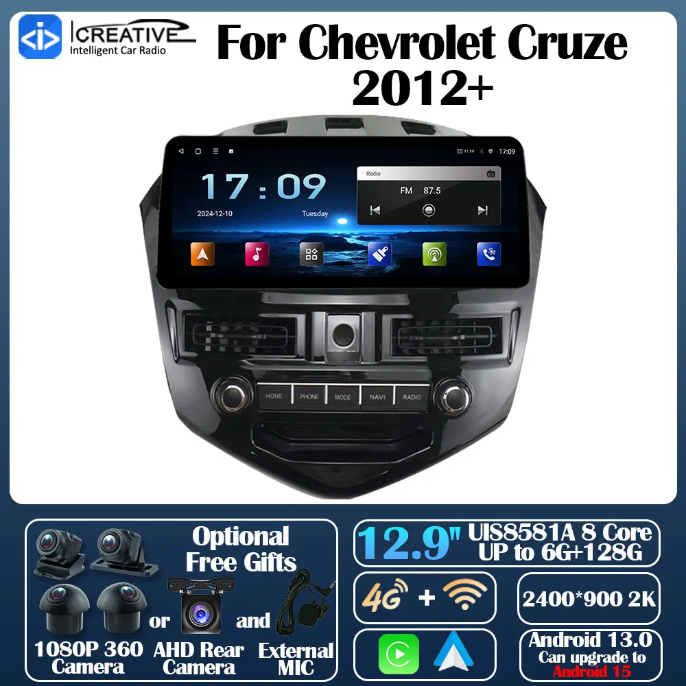Android 13 Car Radio For Chevrolet Cruze 2012+ Carplay Android Auto Multimedia Stereo 360 Camera GPS Navi Intelligent All-in-One