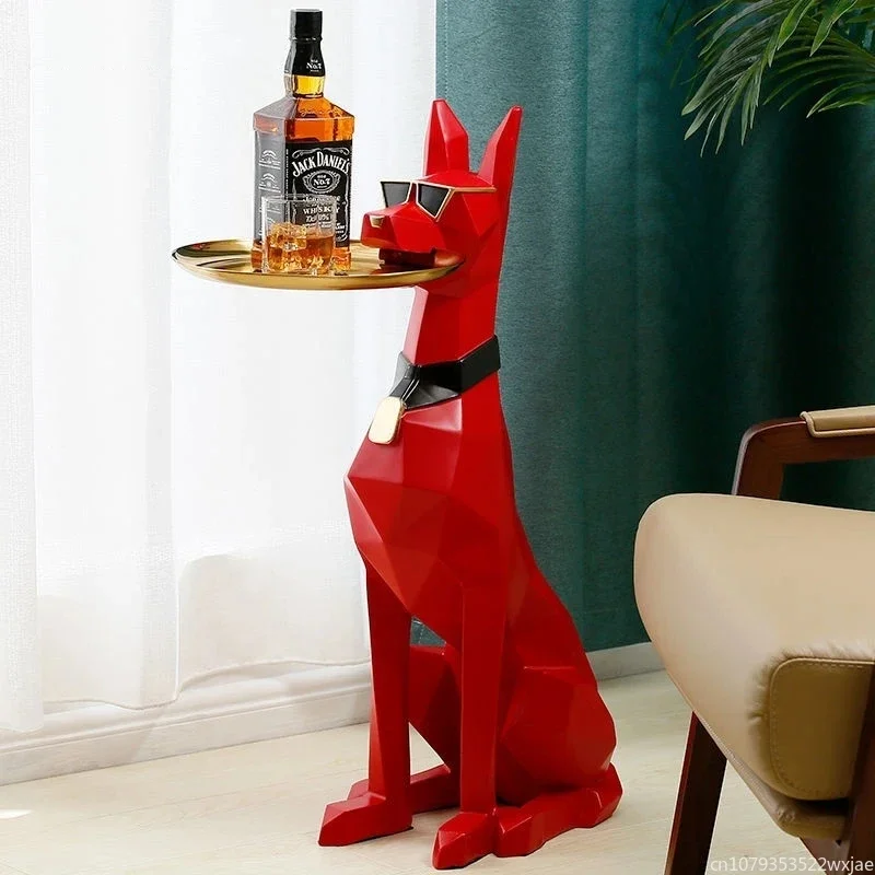 Large Doberman Side Table Luxury Big Doberman Statue Tray Dog Animal Puppy Tray Living Room Decorations Bearbrick Animal Table