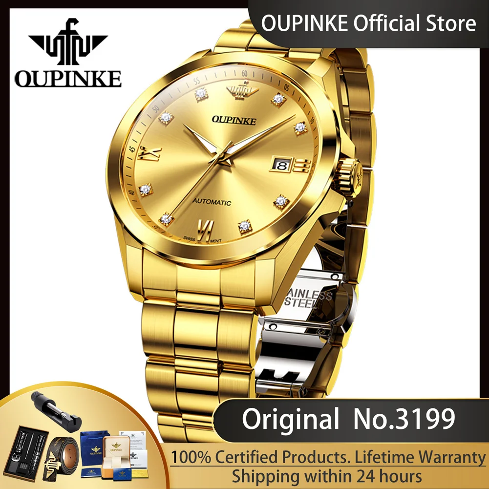 OUPINKE 3199 Real Diamond Watch for Men High-end Swiss Movement Automatic Mechanical Wristwatch Luxury Brand Original Mens Watch