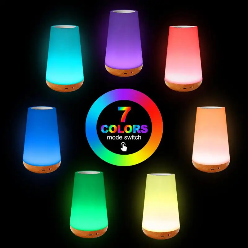 Table Lamp Bedside Lamp For Bedroom 13 Color Changing Touch Night Light RGB Remote Dimmable USB Rechargeable Portable Room Light