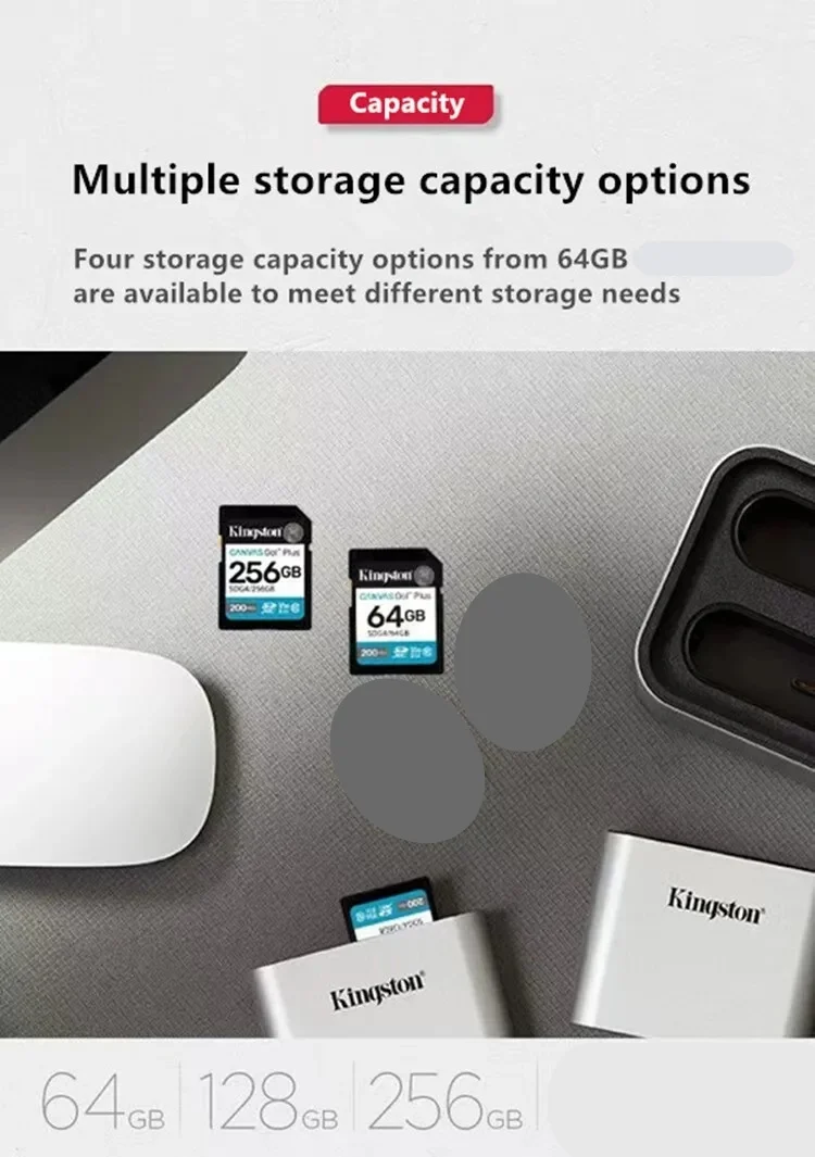 킹스톤 SDG4 메모리 카드 64GB 128GB 256GB DSLR 미러리스 카메라 및 4K 비디오용 최대 읽기 속도 200MB/s