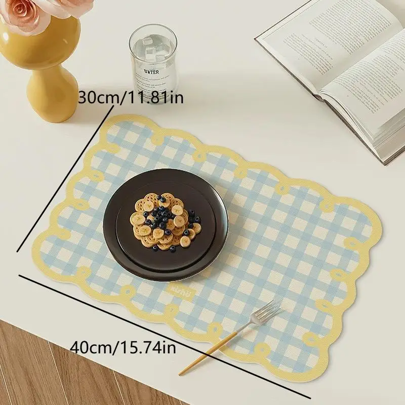 Wipeable PU Leather Table Placemats Dopamine Grid Oil-Proof Waterproof Mats for Dining Room Home Restaurant Banquet Use