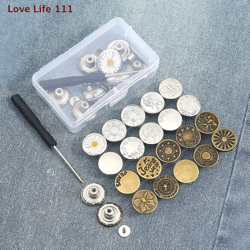 New 10/20Pcs Metal Jeans Buttons With Screwdriver 17/20mm Replacement No-Sewing Screw Buttons Repair Kit Removable Jean Buckles