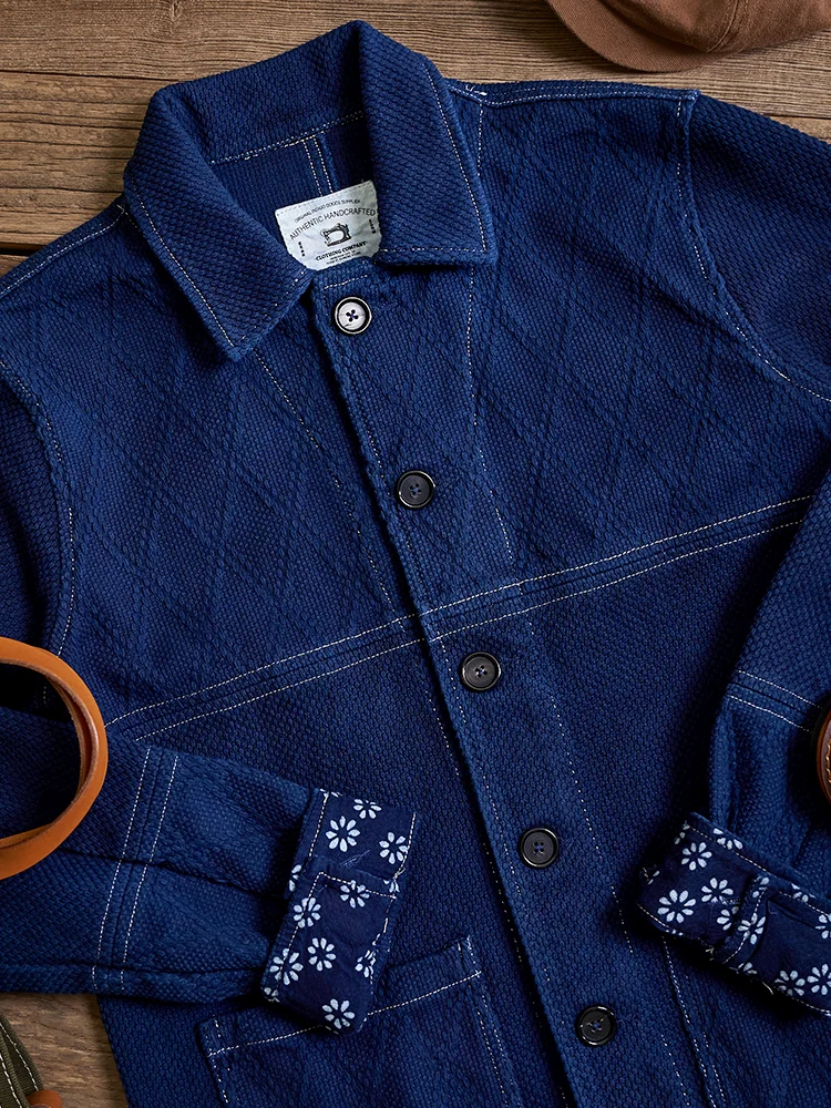 

Утепленная винтажная рабочая куртка для мужчин, цвета Plant Blue Dye, плотная, в стиле RL, ретро, с этническим воротником, осенне-зимняя, хлопковая