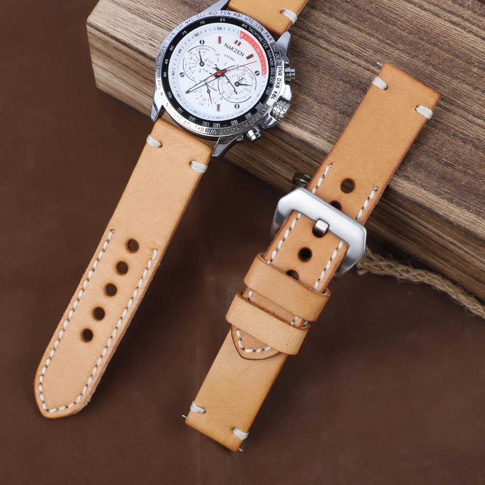 

Handmade Vintage Genuine Leather Watchband 22mm Leather Tan Watch Strap Soft Vintage Bracelet Quick Release Leather Watch Strap