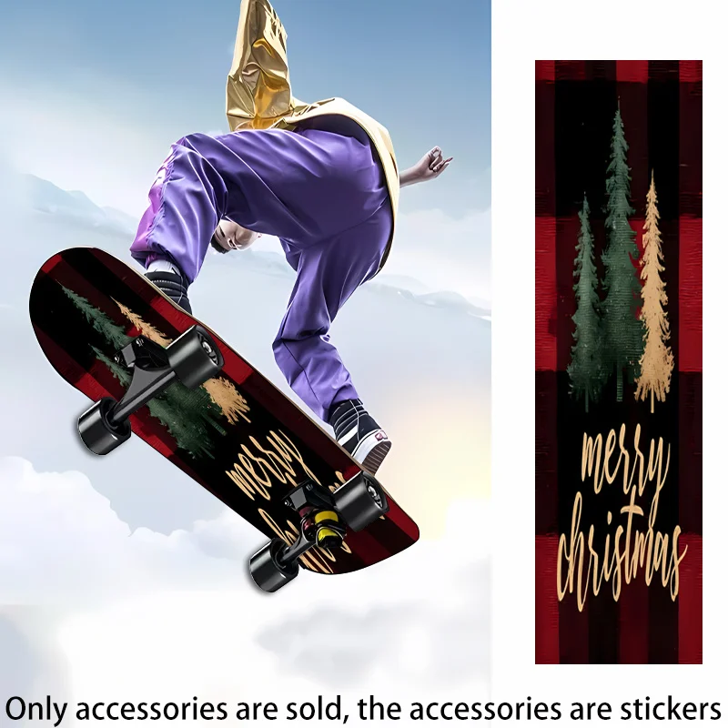 

2D Flat Skateboard and Scooter Stickers - Christmas Tree and Checkerboard Pattern, Colorful Plastic Surface Sliding Decoration