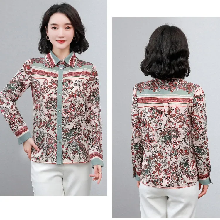 

Fashion Casual Office Shirt Tops Vintage Print Long Sleeve Ladies Blouse