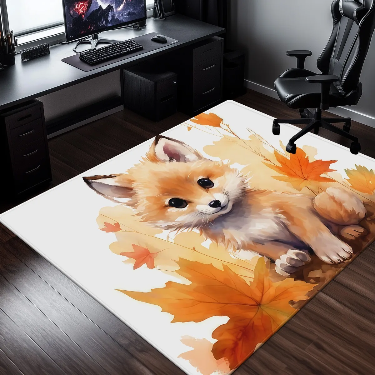 

Fox autumn leaves watercolor design plush rug living room bedroom floor mat animal art soft carpet home decoration