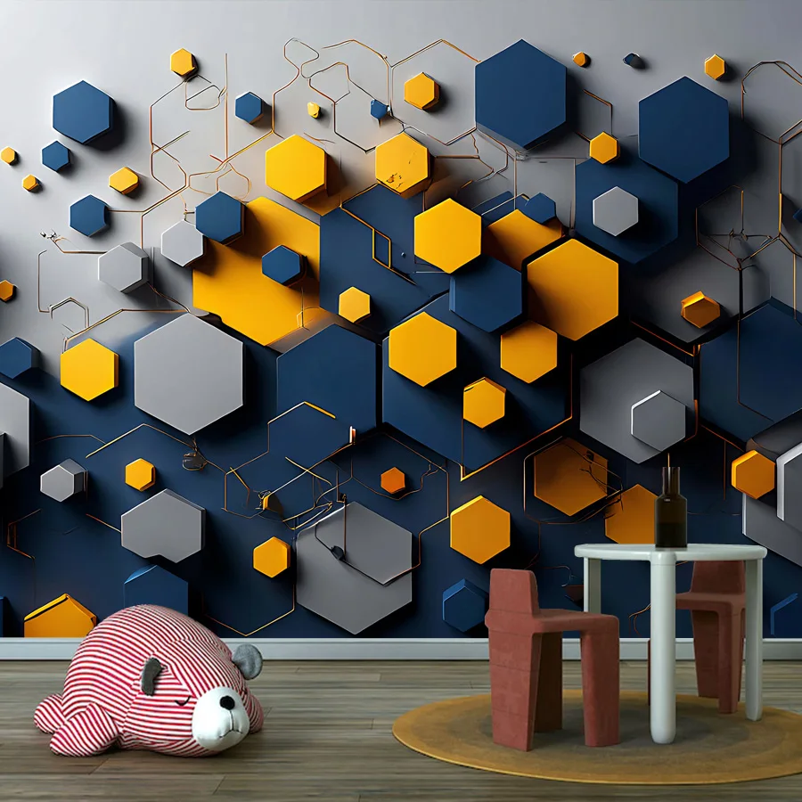 12+ Wallpaper for Living Room Abstract Geometric Hexagon Pattern Mural Home Decor Office Walls Renovation,Self Adhesive Optional
