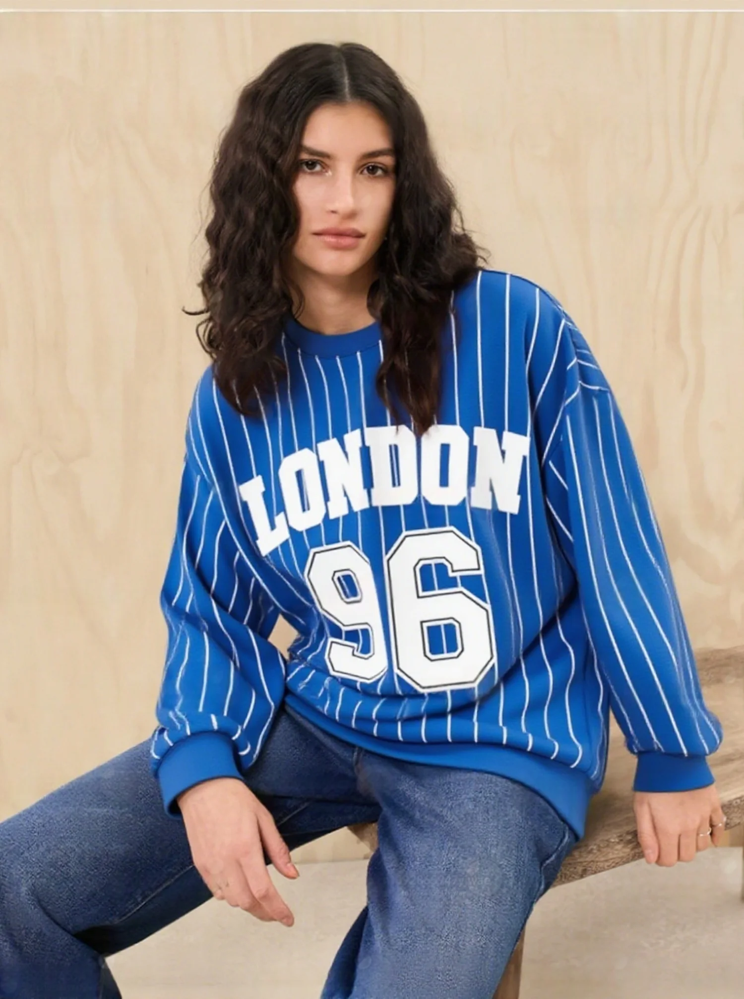 

Autumn/Winter Round Neck Hoodie Y2K American Street Stripe No. 96 Jersey Oversized Women's Adult and Children's 3D Same Style