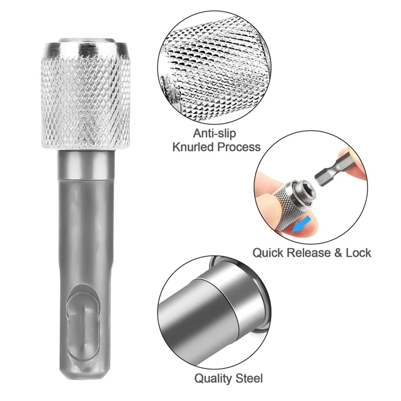 5PCS SDS-Plus Drill Chuck Adapter, SDS Plus Bit Adapter To 1/4 Inch 6.35Mm Hex Socket Steel Drill Holder, Drill Bit, Durable