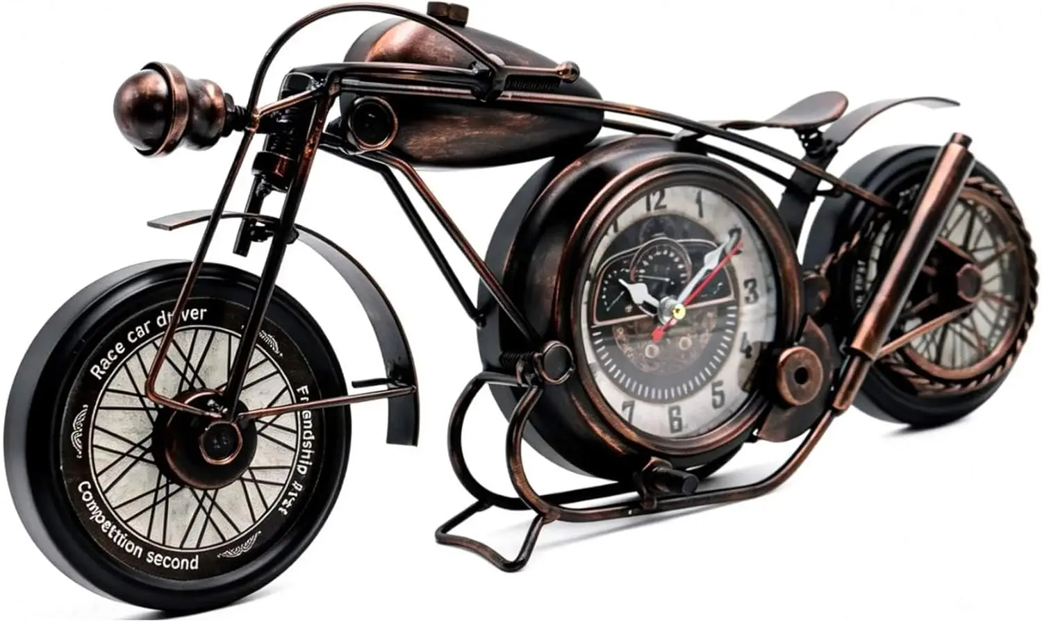 

Metal Motorcycle Wall Clock, Non-Ticking Battery Operated, Bronze Home Decor for Bedroom Office 16.6x7.9 Inches
