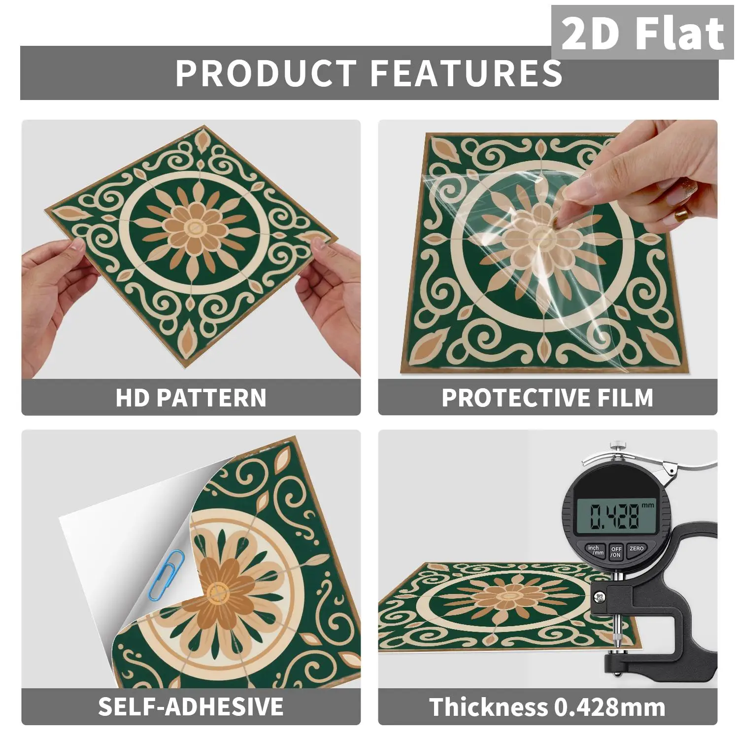 Green brown retro floral tiles, ceramic tile stickers, kitchen, bathroom, living room background wall decoration stickers