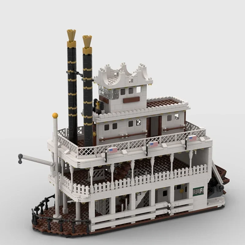 Moc Bouwstenen Scheepsserie Westerse Paddle Steamer Technische Bakstenen DIY Assemblage Constructie Speelgoed Voor Kinderen Vakantiecadeaus