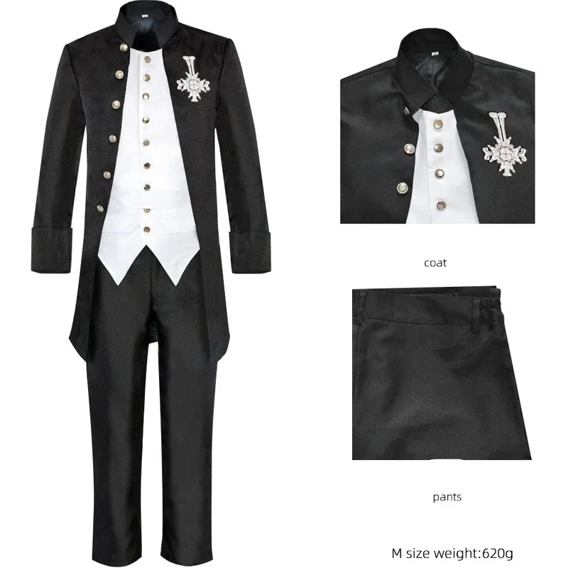 

Anime Skull Ghost Cosplay Costume Band Cross Brooch Costume Halloween Black Tuxedo Vampire Gental Suit Fashion Cloth