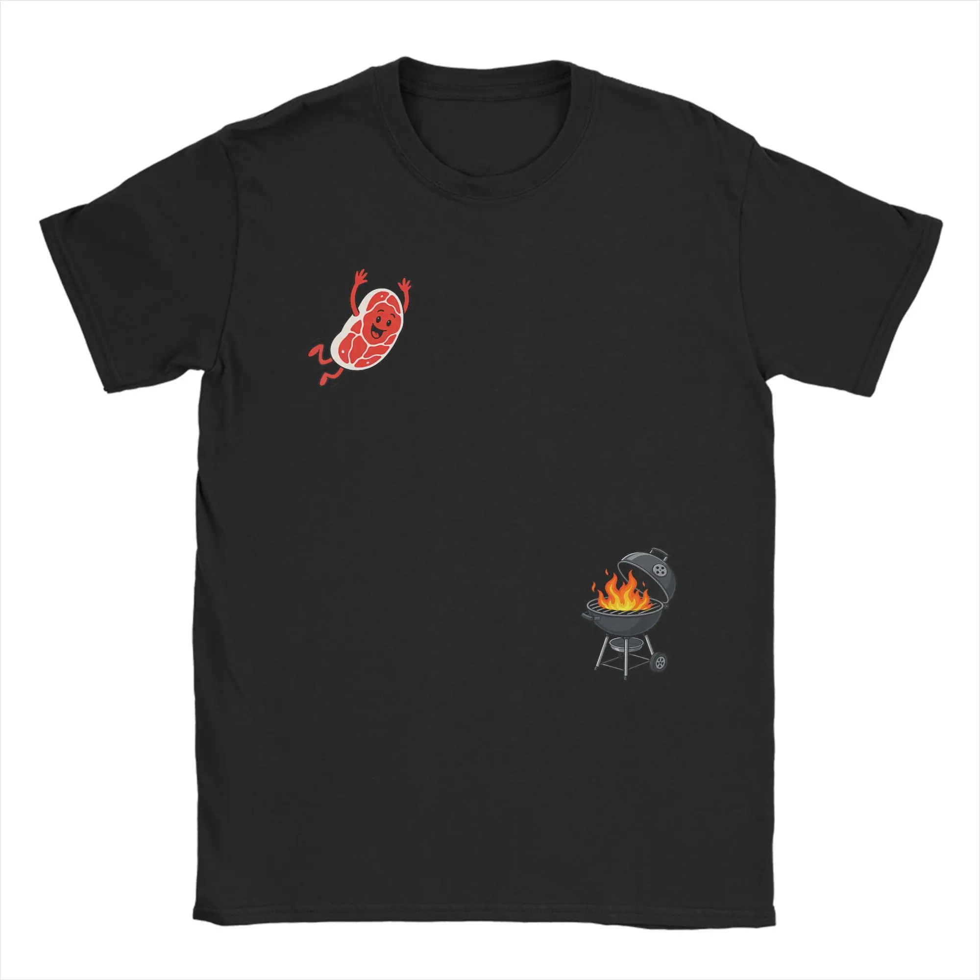 Humor BBQ Steak Meme Cute Meat Jumping Into Grill T-Shirts for Men Round Neck Cotton T Shirt  Short Sleeve Tee Shirt Clothing