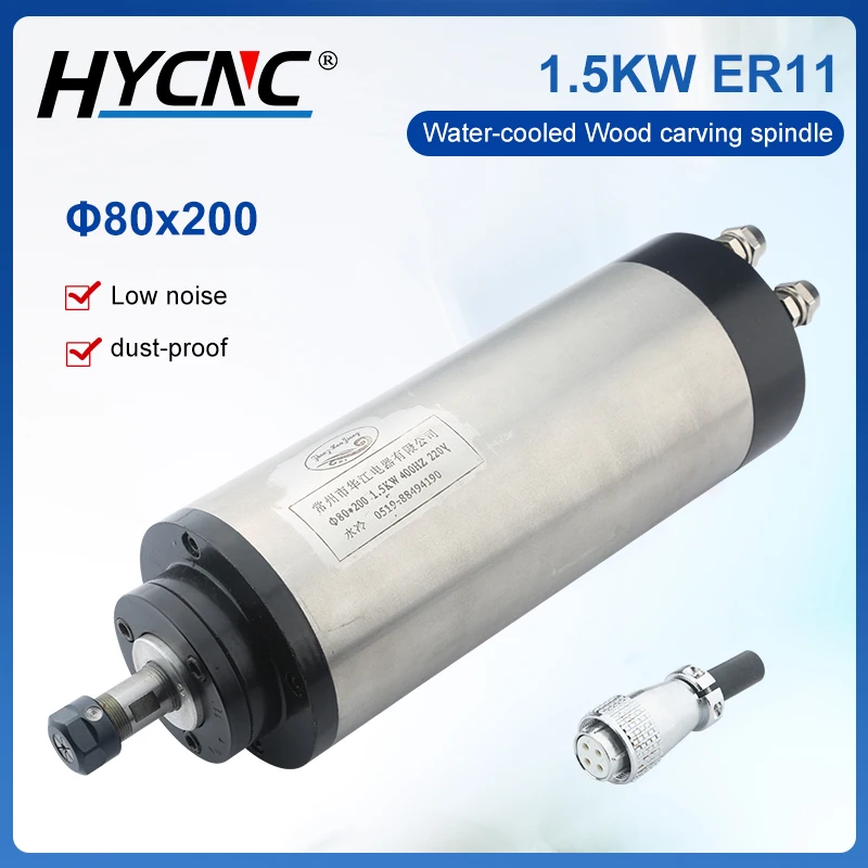 

1.5kw ER11 Water-Cooled Spindle Motor Φ80x200mm 400Hz 24000rpm 4 Bearings For CNC Router Woodworking Engraving Drill