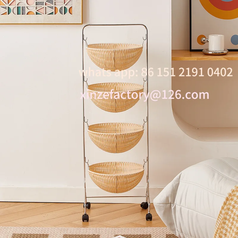 

Customizable Nordic Kitchen Shelves Removable Snack Carts Rattan Multi-layer Household Stacked Storage Shelves Cabinets