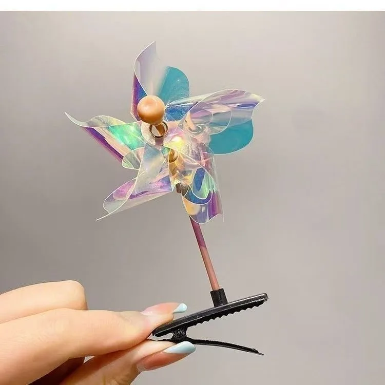 Iridescent Spinning Windmill Hairpin Gradient Alligator Clamp Kids Children Princess Birthday Cosplay Costume Headwear Gift